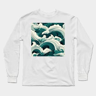 Ephemeral Crests: Hokusai Waves Reimagined Long Sleeve T-Shirt